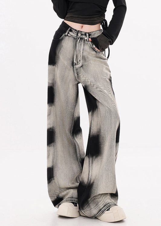 Women's Wide Leg Denim Jeans Tie Dye Pockets - OutfitLondon