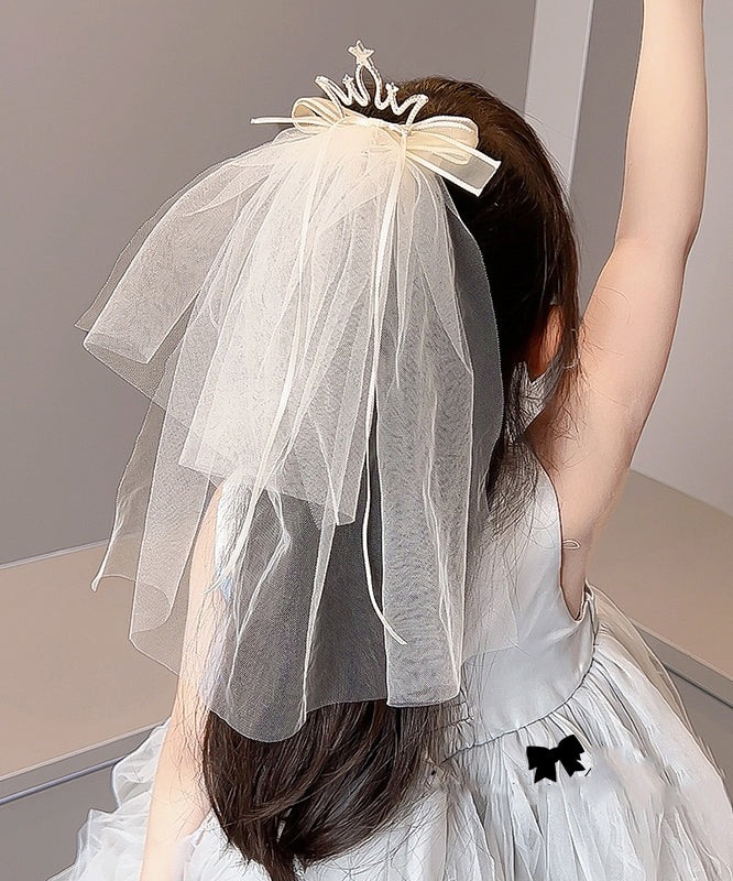 Girls Tulle Hair Pin Zircon Accent Champagne Color - OutfitLondon