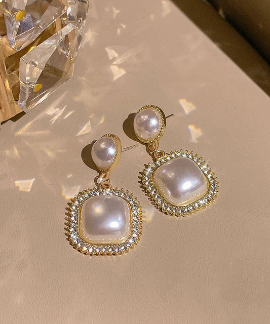 Women's Gold Copper Earrings Zircon Beads - OutfitLondon