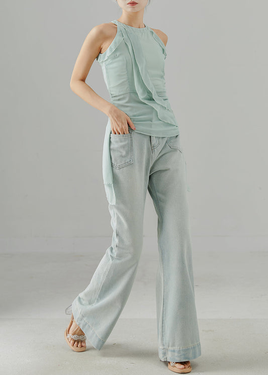 Women's Light Blue Flare Jeans Pants - OutfitLondon