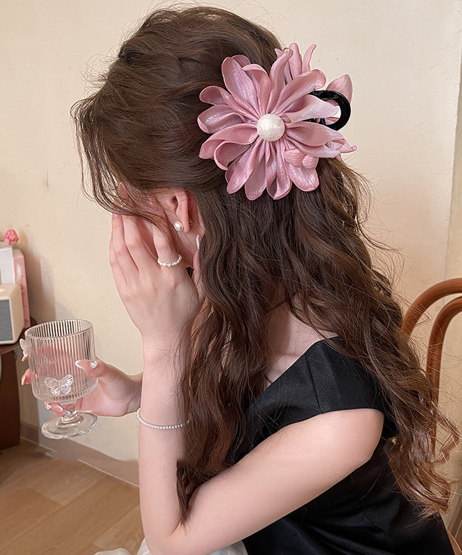 Women's Floral Hair Pin Acrylic Pink With Pearls - OutfitLondon