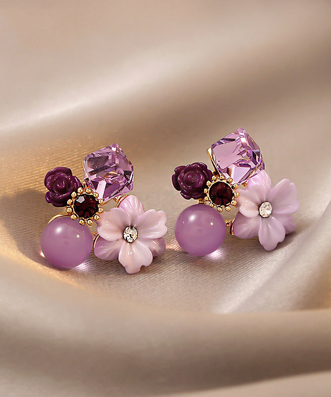 Women's Silver Vermeil Violet Crystal Stud Earrings - OutfitLondon