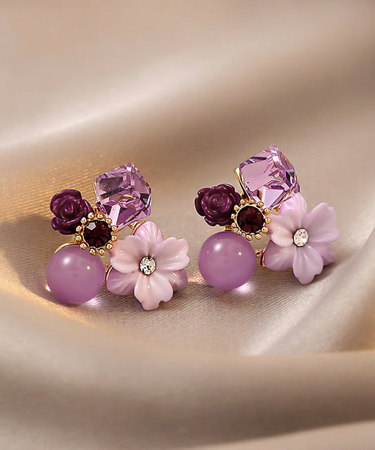 Women's Silver Vermeil Violet Crystal Stud Earrings - OutfitLondon