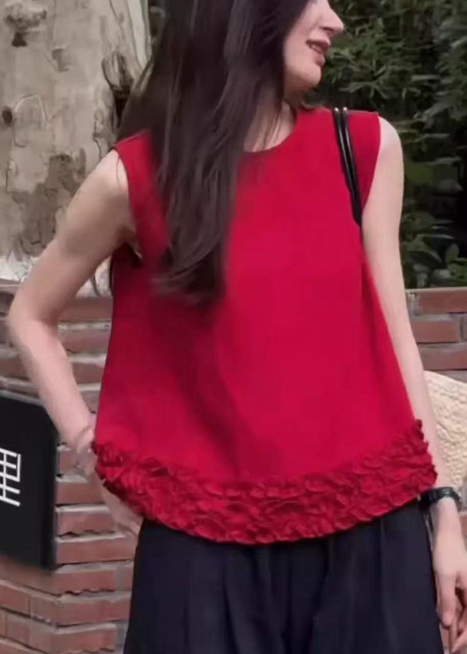 Women's Cotton Ruffle Tank Breathable Red - OutfitLondon