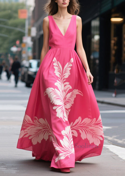 Women's Silk Maxi Robe Pink Rose Print - OutfitLondon