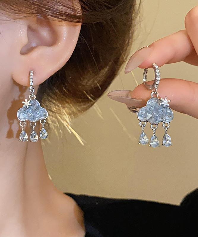 Women's Sterling Silver Blue Zircon Dangle Earrings - OutfitLondon