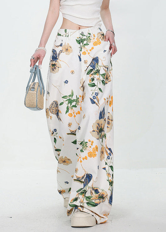 Women's High-Waisted Wide Leg Denim Pants White Button - OutfitLondon