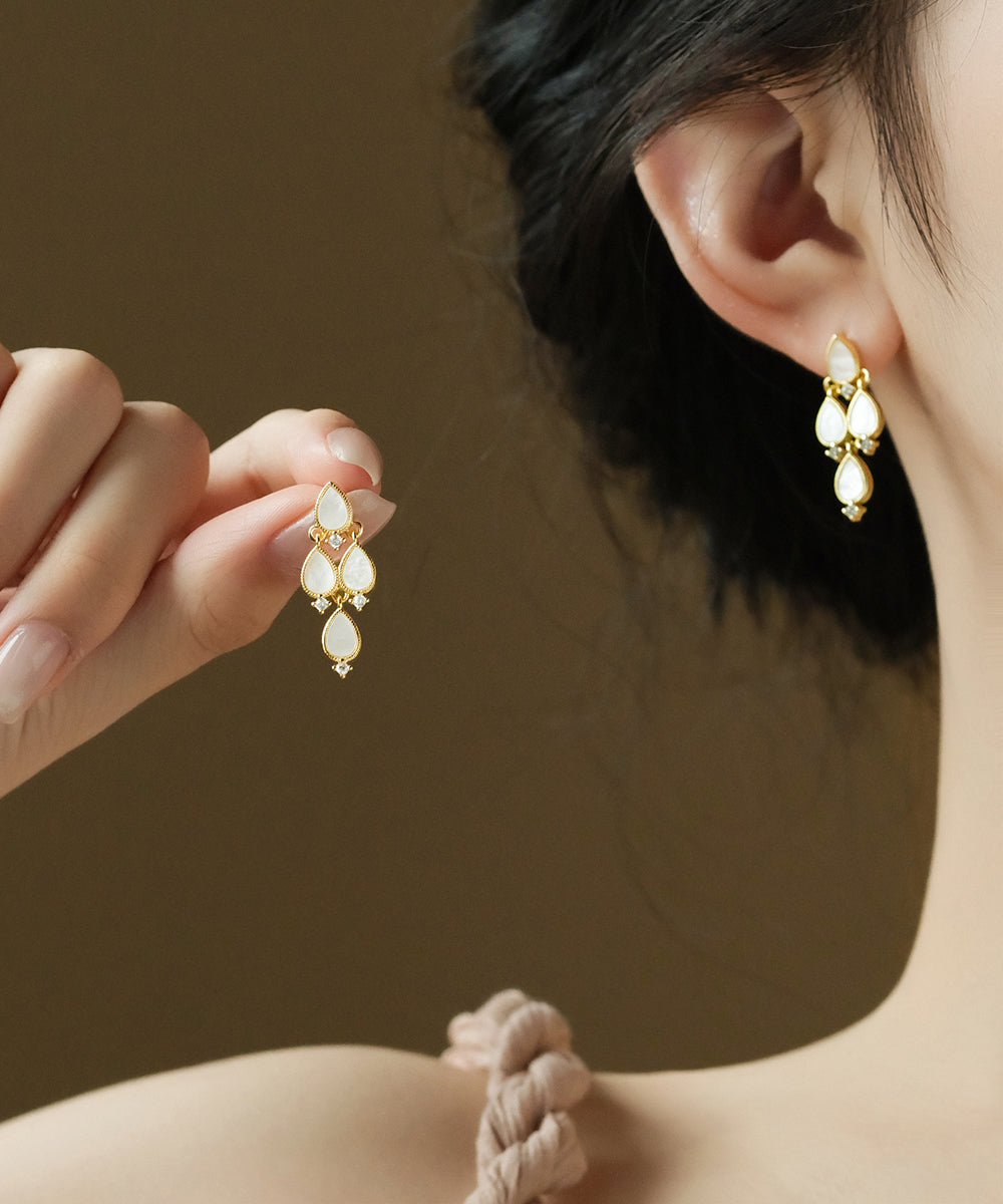 White Copper Water Drop Earrings Multilayer Zircon Everyday Wear - OutfitLondon