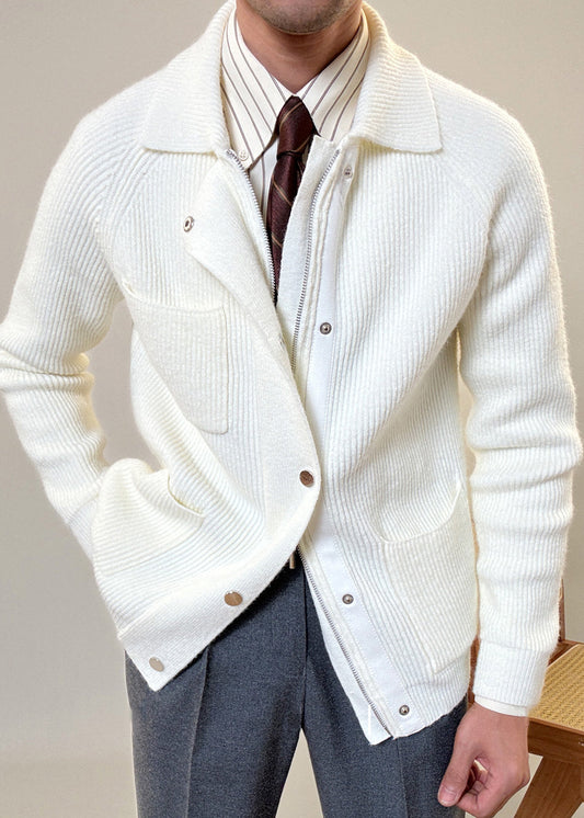 Men's Cotton Cardigan Coat Zip Front Breathable - OutfitLondon