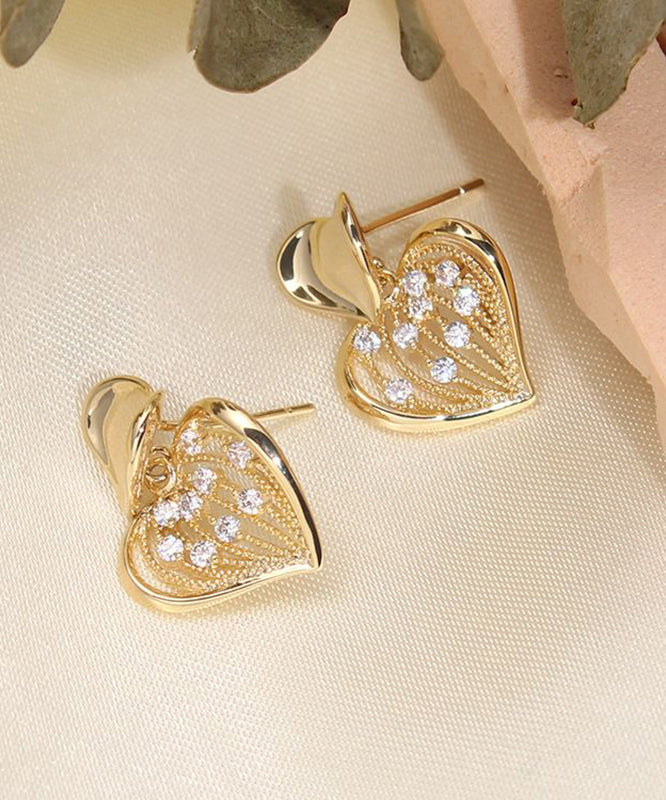 Women's Sterling Silver Stud Earrings Gold Plated Zircon Yellow - OutfitLondon