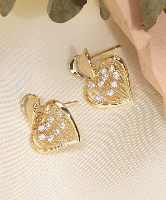 Women's Sterling Silver Stud Earrings Gold Plated Zircon Yellow - OutfitLondon