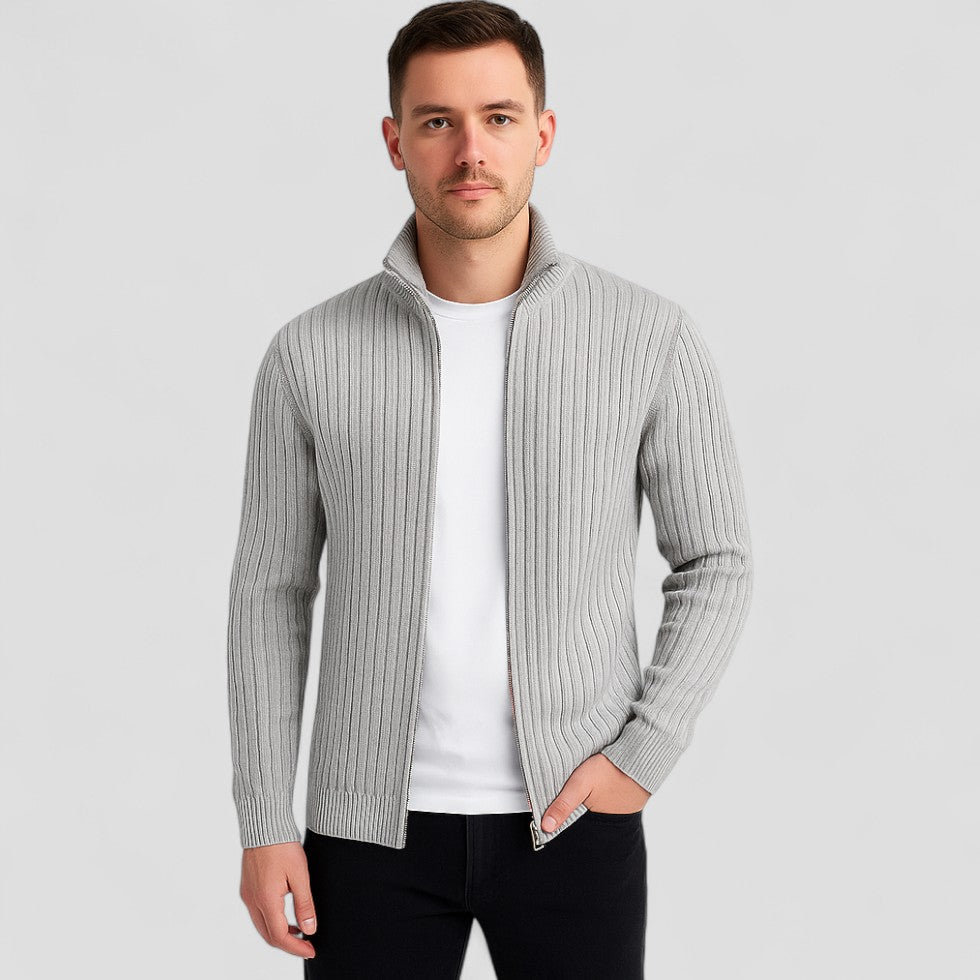 Classic Fit Crew Neck Knit Cardigan for Men