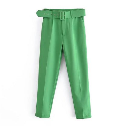 Relaxed Fit High Waisted Women's Trousers with Belt