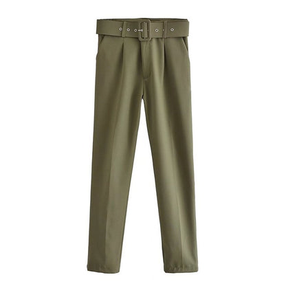 Relaxed Fit High Waisted Women's Trousers with Belt