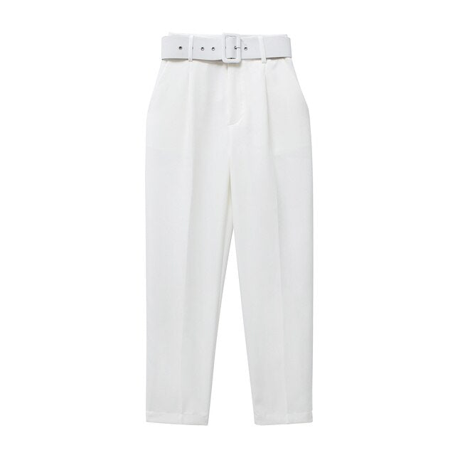 Relaxed Fit High Waisted Women's Trousers with Belt