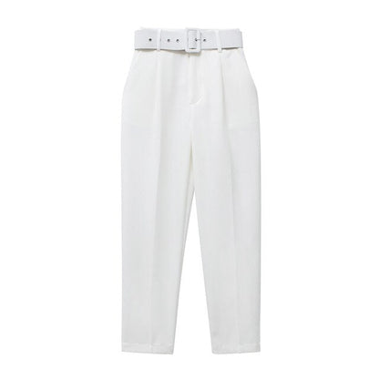 Relaxed Fit High Waisted Women's Trousers with Belt