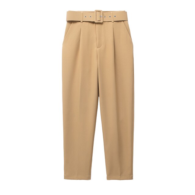 Relaxed Fit High Waisted Women's Trousers with Belt