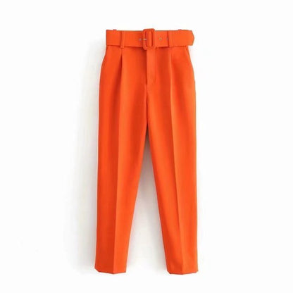 Relaxed Fit High Waisted Women's Trousers with Belt