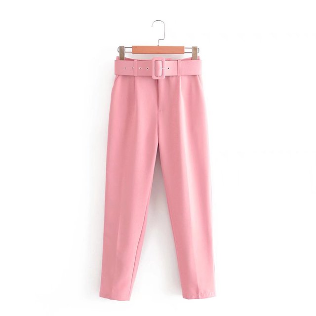 Relaxed Fit High Waisted Women's Trousers with Belt
