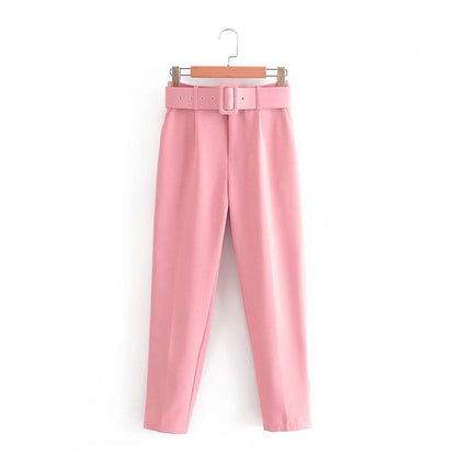 Relaxed Fit High Waisted Women's Trousers with Belt