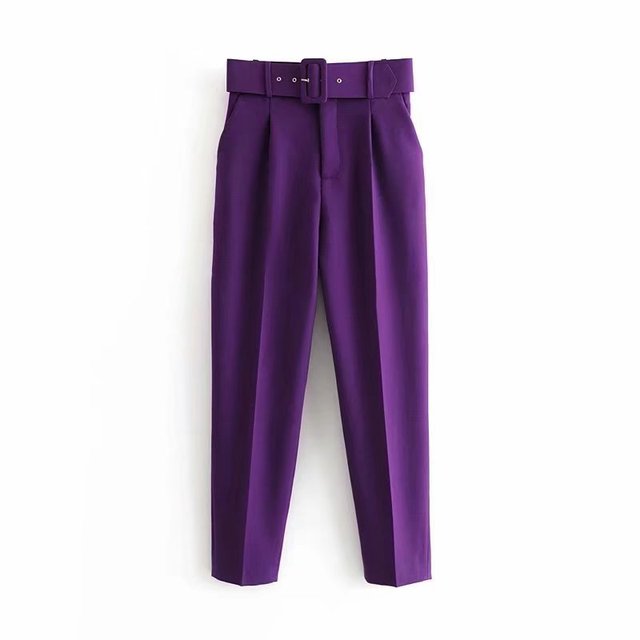 Relaxed Fit High Waisted Women's Trousers with Belt