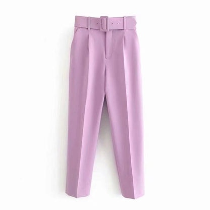 Relaxed Fit High Waisted Women's Trousers with Belt