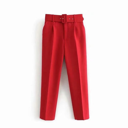 Relaxed Fit High Waisted Women's Trousers with Belt