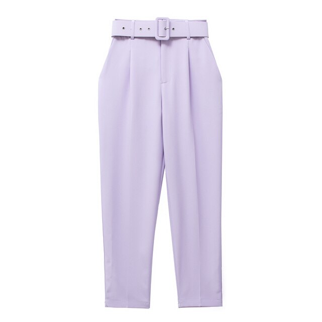 Relaxed Fit High Waisted Women's Trousers with Belt