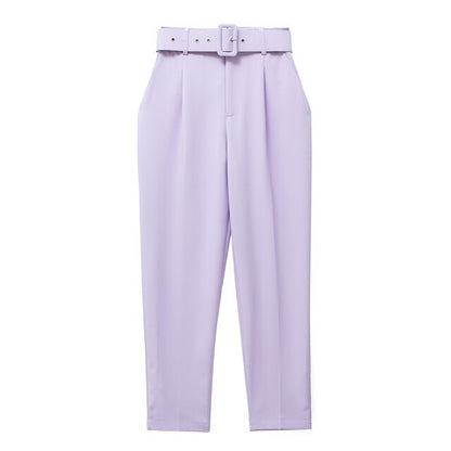 Relaxed Fit High Waisted Women's Trousers with Belt