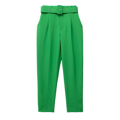 Relaxed Fit High Waisted Women's Trousers with Belt