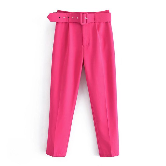 Relaxed Fit High Waisted Women's Trousers with Belt