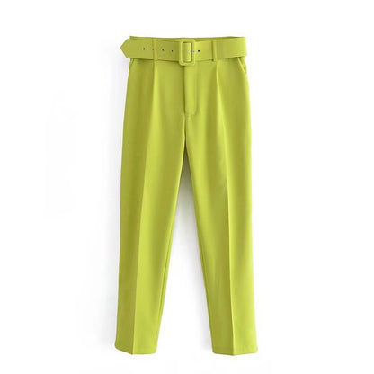 Relaxed Fit High Waisted Women's Trousers with Belt