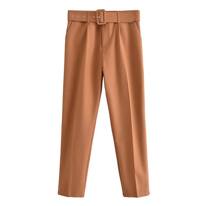 Relaxed Fit High Waisted Women's Trousers with Belt