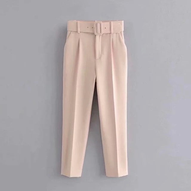 Relaxed Fit High Waisted Women's Trousers with Belt