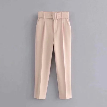 Relaxed Fit High Waisted Women's Trousers with Belt