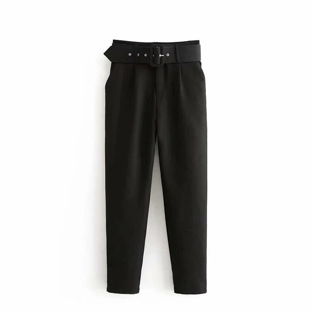 Relaxed Fit High Waisted Women's Trousers with Belt
