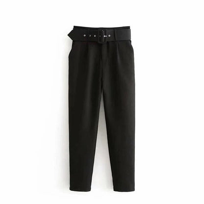 Relaxed Fit High Waisted Women's Trousers with Belt