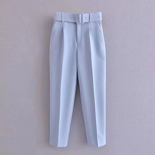 Relaxed Fit High Waisted Women's Trousers with Belt