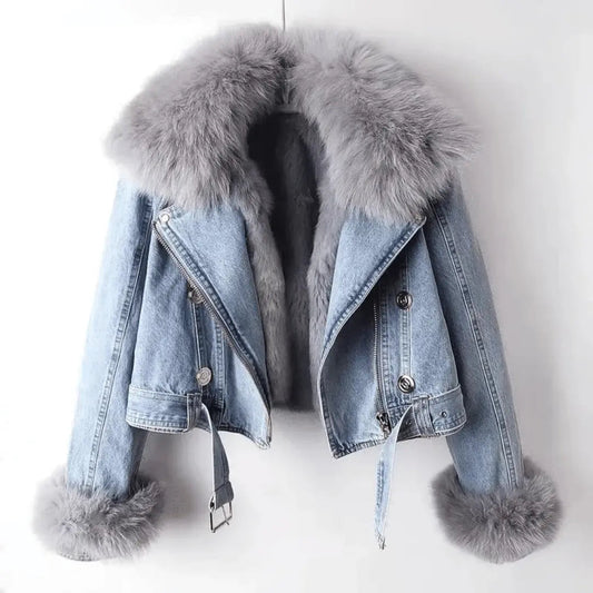 Women's Denim Fur Jacket Urban Style - OutfitLondon