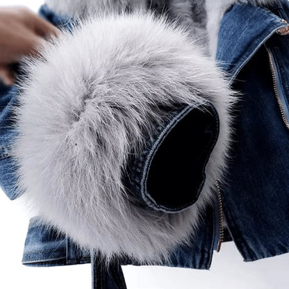Women's Denim Fur Jacket Urban Style