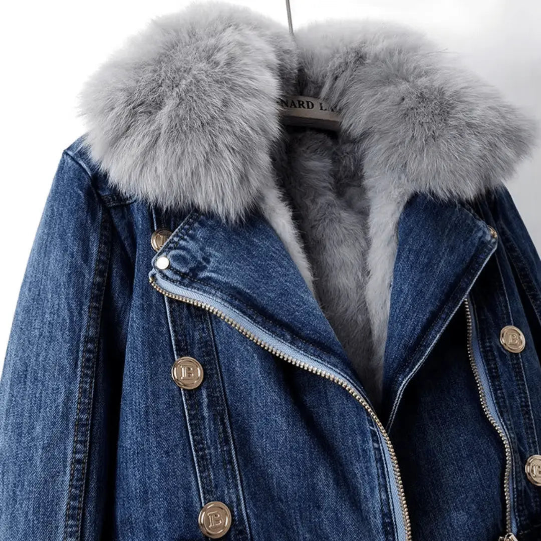 Women's Denim Fur Jacket Urban Style