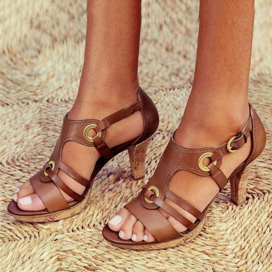 Comfortable Ankle Strap Medium Heel Open Toe Sandals - OutfitLondon