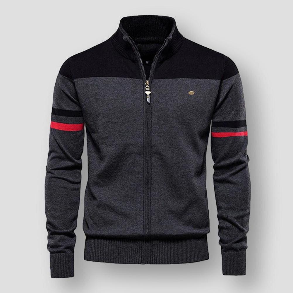 Men's Relaxed Fit Block Pattern Zipper Jacket