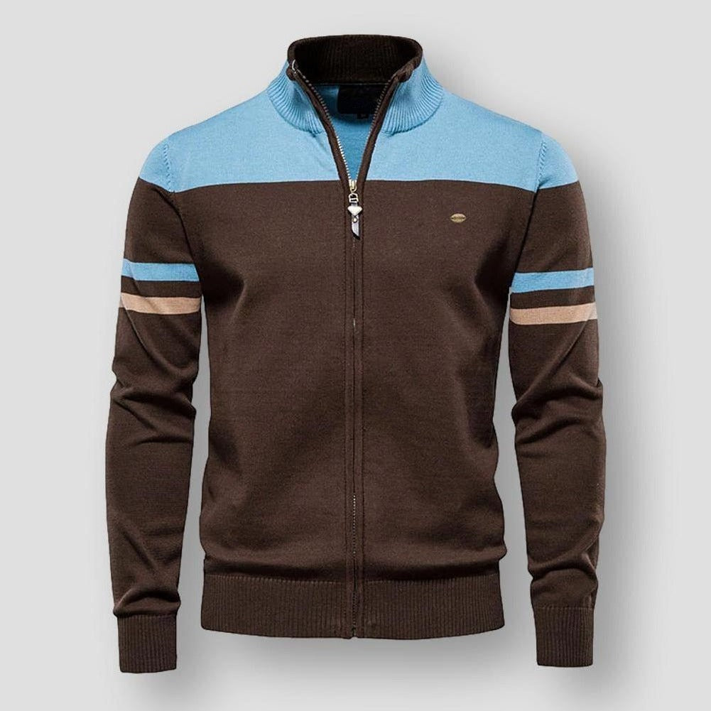 Men's Relaxed Fit Block Pattern Zipper Jacket - OutfitLondon