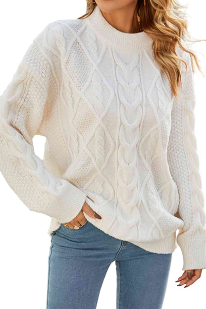 Relaxed Fit Women's Cable Knit Sweater - OutfitLondon