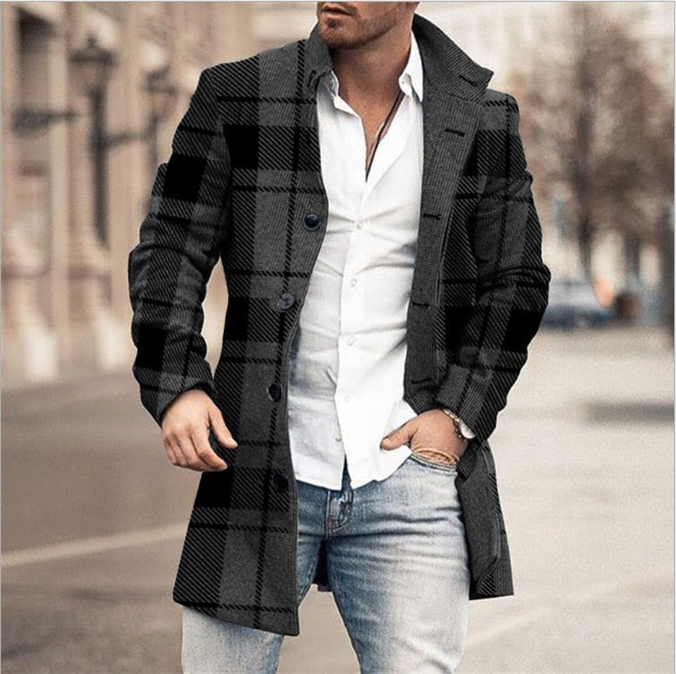 Classic Plaid Men's Wool Overcoat - OutfitLondon
