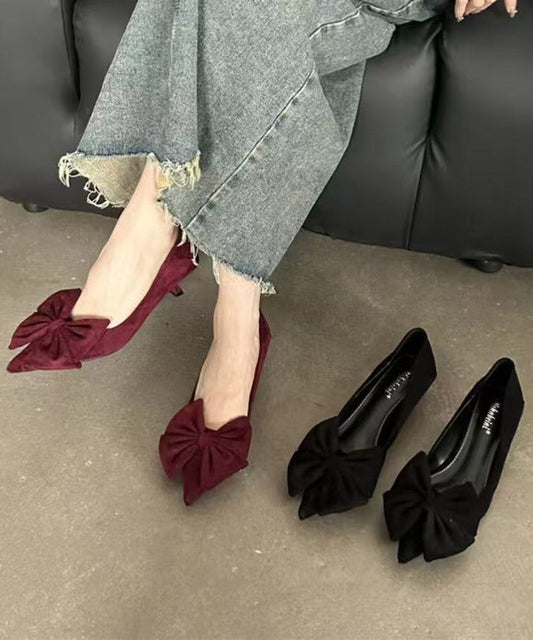 Women's Suede Mule Shoes Pointed Toe Kitten Heel 2cm - OutfitLondon