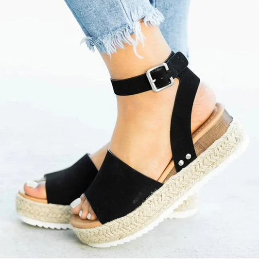 Comfortable Espadrille Sandals with Adjustable Buckle Strap - OutfitLondon