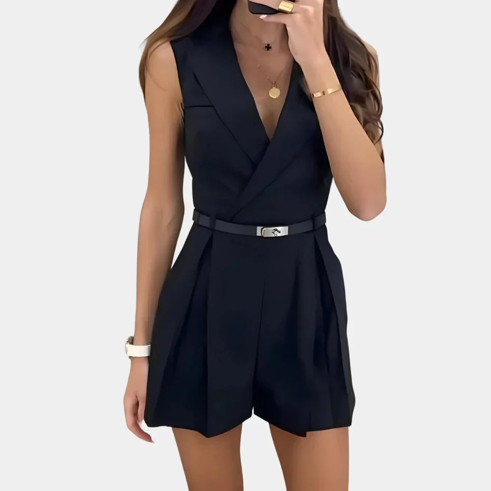 Summer V-Neck Belted Romper Dress