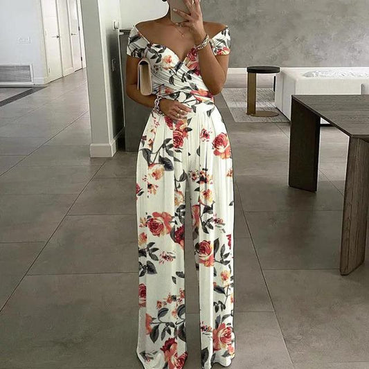 Relaxed Fit Off Shoulder Wide Leg Jumpsuit - OutfitLondon